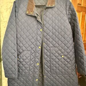 Lands’ End Quilted Barn Jacket – Navy w/ Corduroy Collar – Size L 14–16